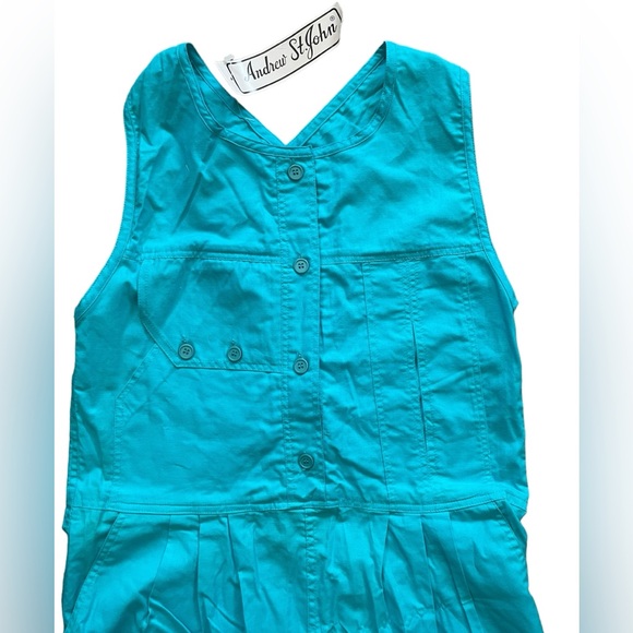 Deadstock NEW Andrea St John Vintage 90s Turquoise Utility Kidcore Cargo Romper - Picture 3 of 7